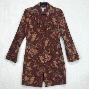 Cabi Jacobean Floral Tapestry Brocade Coat Women's sz 8 Mulberry Guinevere 749